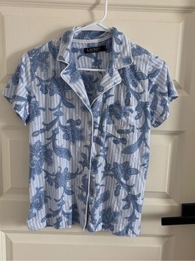 Ralph Lauren Light Blue Paisley Stripe Pajama Shirt